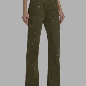 Veronica Beard Dylan High-Rise Splattered Paint Straight Jeans Size 30 Sage